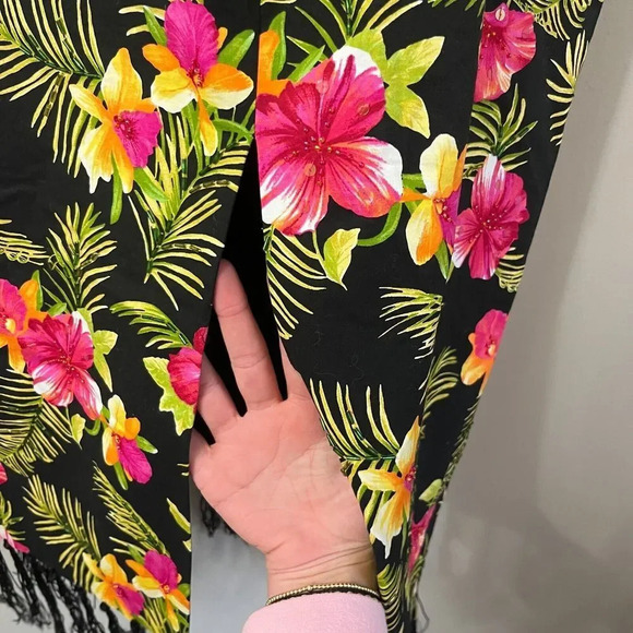 Kelly And Diane Womens Tropical Silk Maxi Skirt 2 Floral Fringe Bottom Resort - Picture 8 of 10